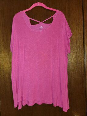 St Johns Bay Active Womens Plus Size T Shirt Size 1X Pink 16 18 Cross Back SS